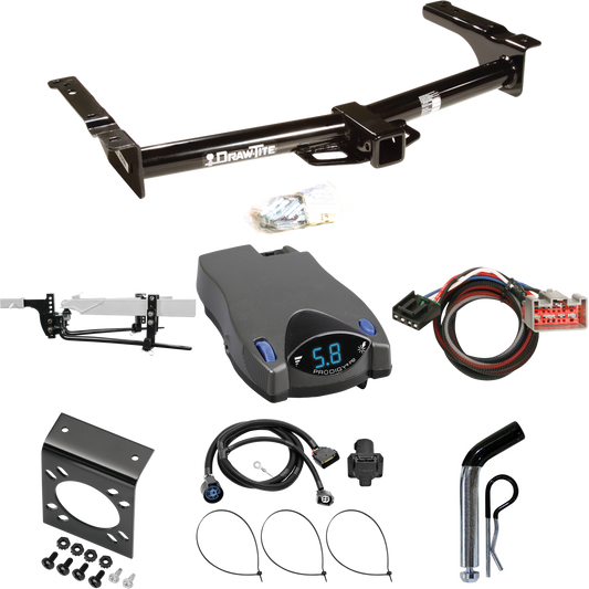 Fits 2009-2012 Ford E-250 Econoline Trailer Hitch Tow PKG w/ 11.5K Round Bar Weight Distribution Hitch w/ 2-5/16" Ball + Pin/Clip + Tekonsha Prodigy P2 Brake Control + Plug & Play BC Adapter + 7-Way RV Wiring (For (Prepped Class II Tow Package) Model