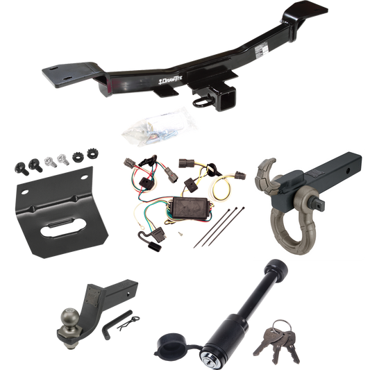 Fits 2005-2009 Hyundai Tucson Trailer Hitch Tow PKG w/ 4-Flat Wiring + Interlock Tactical Starter Kit w/ 3-1/4" Drop & 2" Ball + Tactical Hook & Shackle Mount + Tactical Dogbone Lock + Wiring Bracket By Draw-Tite