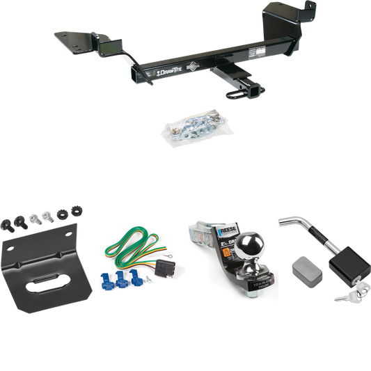 Fits 1997-2005 Buick Century Trailer Hitch Tow PKG w/ 4-Flat Wiring Harness + Interlock Starter Kit w/ 2" Ball 2-1/2" Drop 2" Rise + Wiring Bracket + Hitch Lock (For Sedan Models) By Draw-Tite