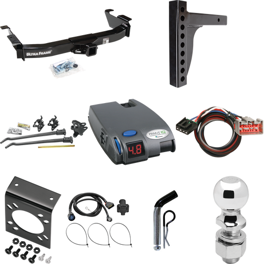 Fits 2009-2012 Ford E-350 Econoline Super Duty Trailer Hitch Tow PKG w/ 12K Trunnion Bar Weight Distribution Hitch + Pin/Clip + 2-5/16" Ball + Tekonsha Primus IQ Brake Control + Plug & Play BC Adapter + 7-Way RV Wiring (For (Prepped Class II Tow Pack