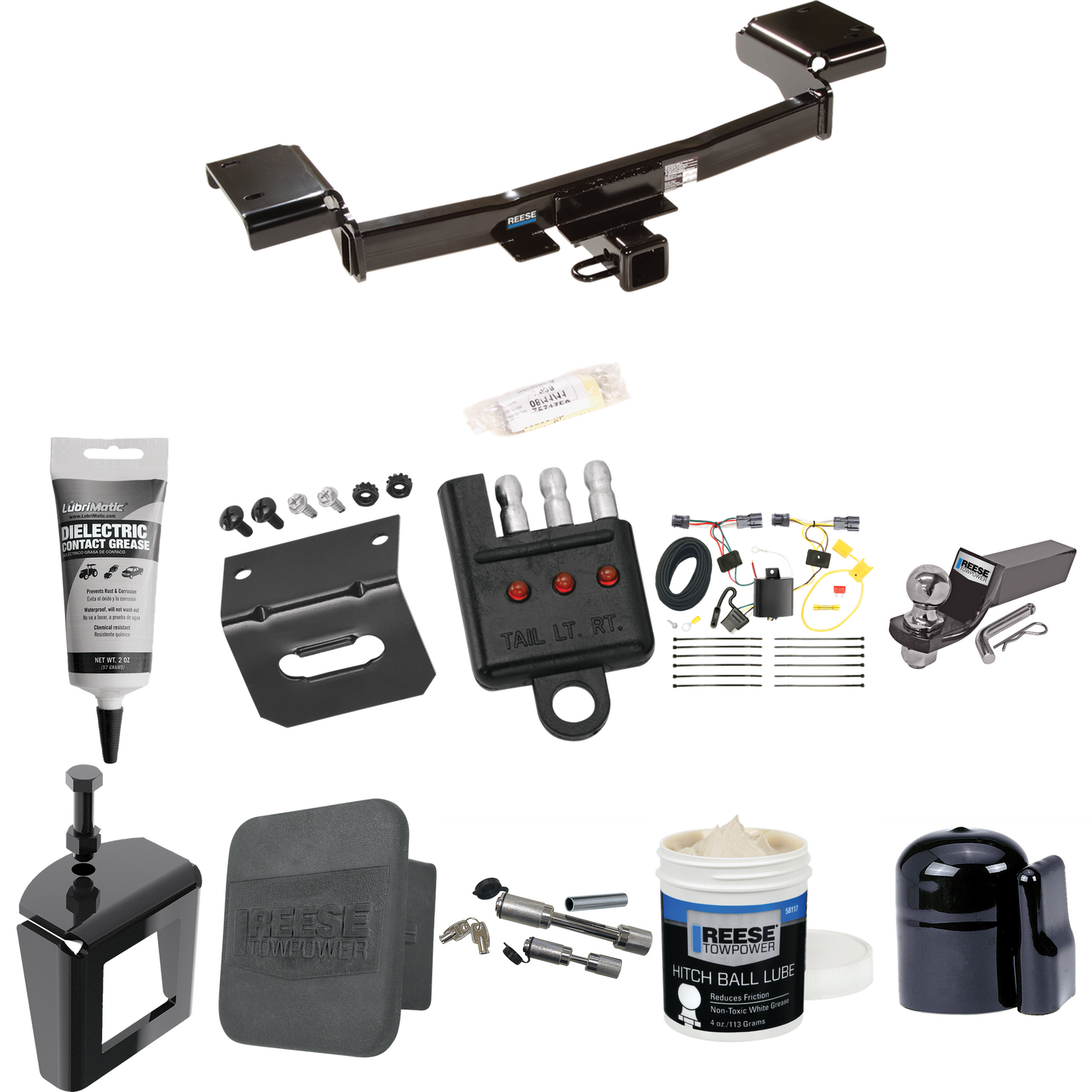 Fits 2010-2015 Hyundai Tucson Trailer Hitch Tow PKG w/ 4-Flat Wiring + Starter Kit Ball Mount w/ 2" Drop & 2" Ball + 1-7/8" Ball + Wiring Bracket + Dual Hitch & Coupler Locks + Hitch Cover + Wiring Tester + Ball Lube + Electric Grease + Ball Wrench +