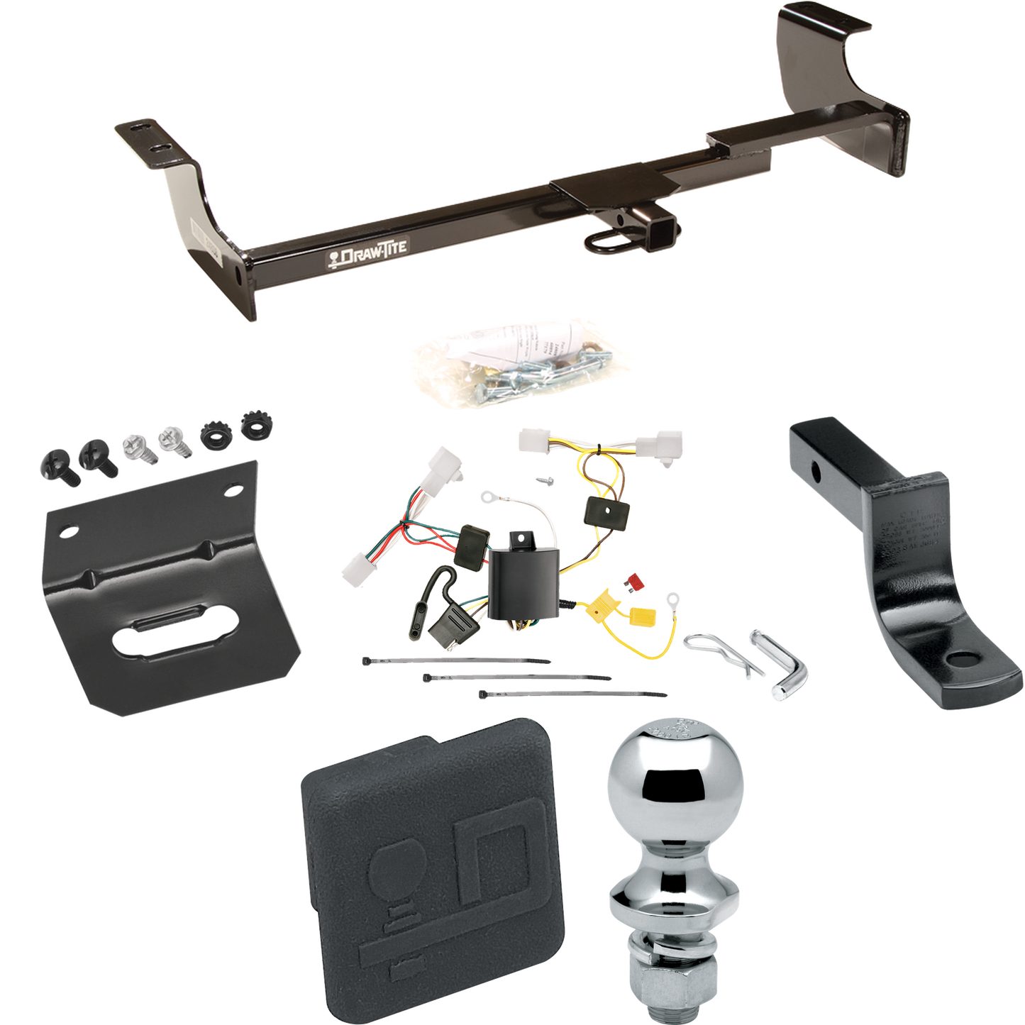 Fits 2004-2009 Toyota Prius Trailer Hitch Tow PKG w/ 4-Flat Wiring Harness + Draw-Bar + 1-7/8" Ball + Wiring Bracket + Hitch Cover By Draw-Tite