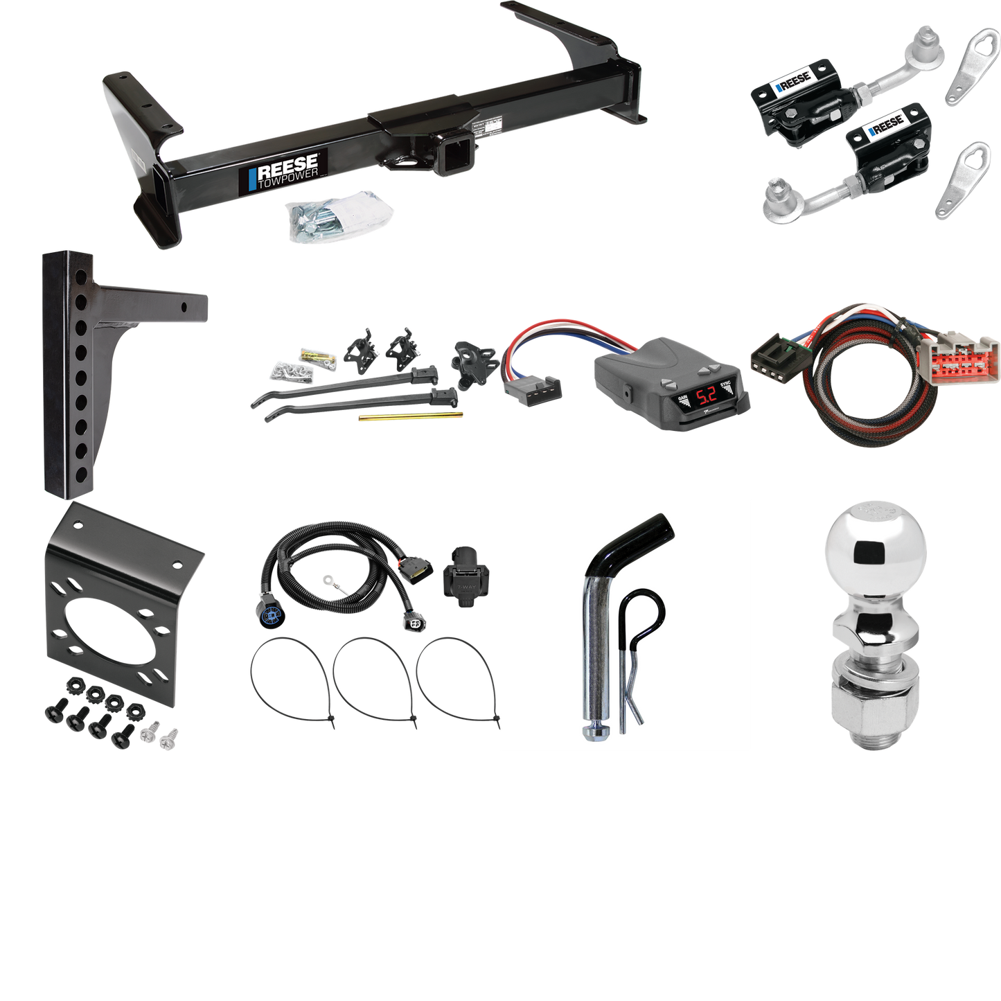 Fits 2009-2012 Ford E-150 Econoline Trailer Hitch Tow PKG w/ 12K Trunnion Bar Weight Distribution Hitch + Pin/Clip + Dual Cam Sway Control + 2-5/16" Ball + Tekonsha Brakeman IV Brake Control + Plug & Play BC Adapter + 7-Way RV Wiring (For (Prepped Cl