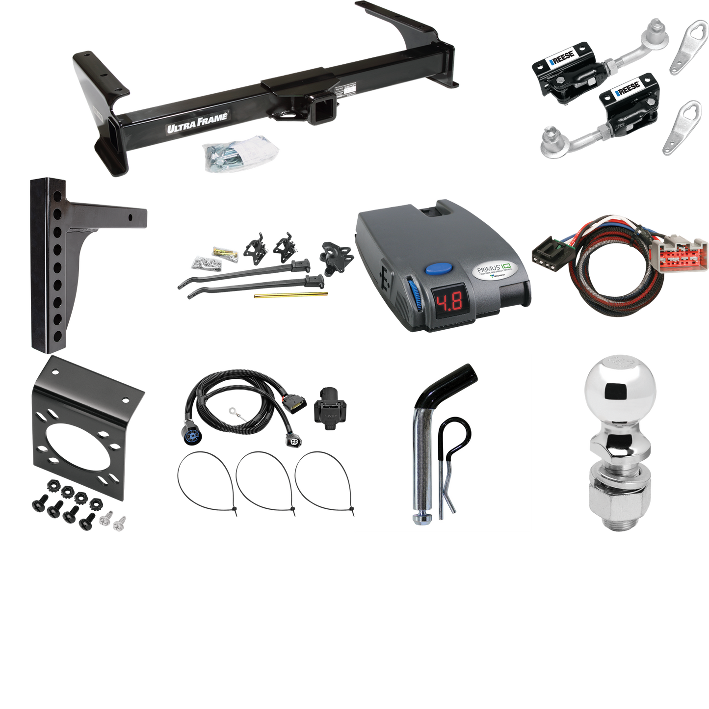 Fits 2009-2012 Ford E-350 Econoline Super Duty Trailer Hitch Tow PKG w/ 12K Trunnion Bar Weight Distribution Hitch + Pin/Clip + Dual Cam Sway Control + 2-5/16" Ball + Tekonsha Primus IQ Brake Control + Plug & Play BC Adapter + 7-Way RV Wiring (For (P