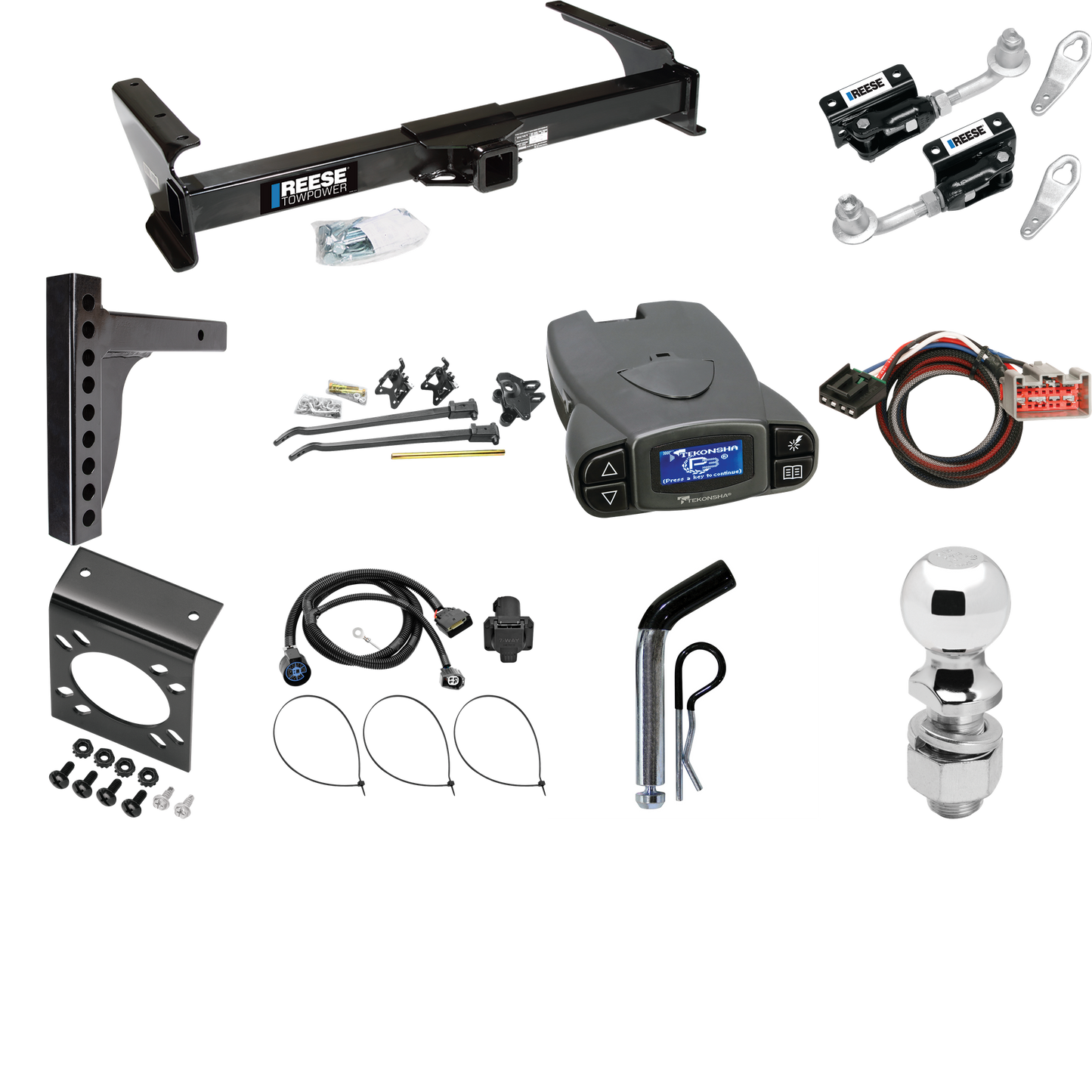 Fits 2009-2012 Ford E-150 Econoline Trailer Hitch Tow PKG w/ 12K Trunnion Bar Weight Distribution Hitch + Pin/Clip + Dual Cam Sway Control + 2-5/16" Ball + Tekonsha Prodigy P3 Brake Control + Plug & Play BC Adapter + 7-Way RV Wiring (For (Prepped Cla