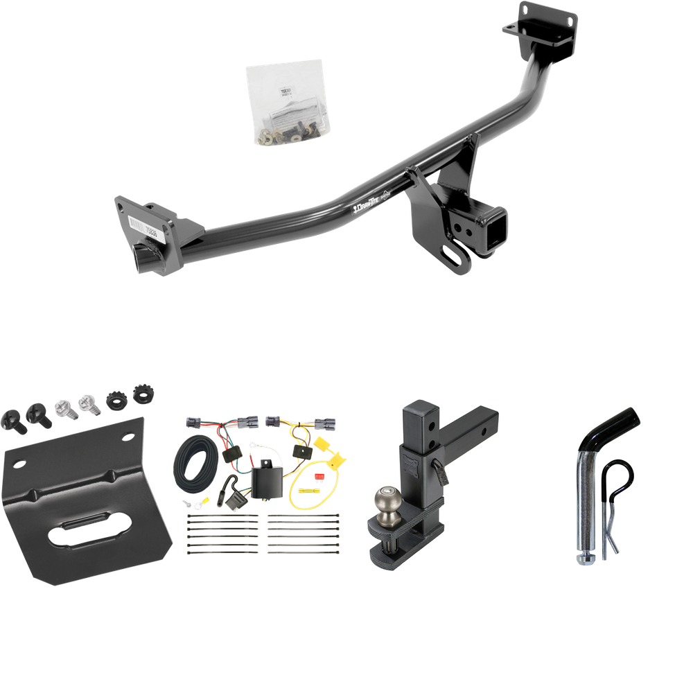 Se adapta al paquete de enganche de remolque Hyundai Tucson 2016-2018 con arnés de cableado de 4 planos + soporte de bola de enganche de elevación ajustable con bola de 2" + pasador/clip + soporte de cableado de Draw-Tite