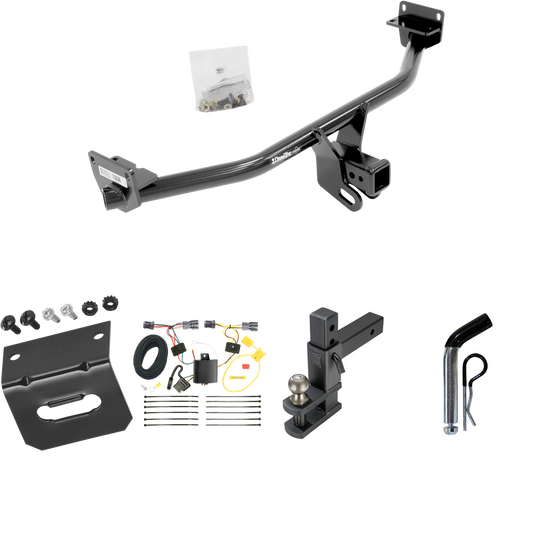 Fits 2016-2018 Hyundai Tucson Trailer Hitch Tow PKG w/ 4-Flat Wiring Harness + Adjustable Drop Rise Clevis Hitch Ball Mount w/ 2" Ball + Pin/Clip + Wiring Bracket By Draw-Tite