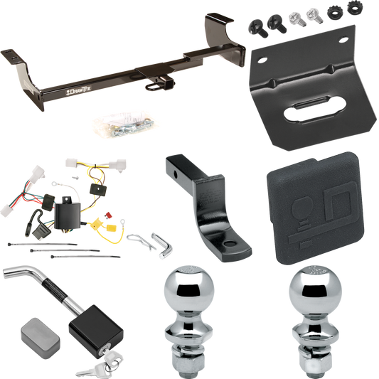 Fits 2004-2009 Toyota Prius Trailer Hitch Tow PKG w/ 4-Flat Wiring Harness + Draw-Bar + 1-7/8" + 2" Ball + Wiring Bracket + Hitch Cover + Hitch Lock By Draw-Tite