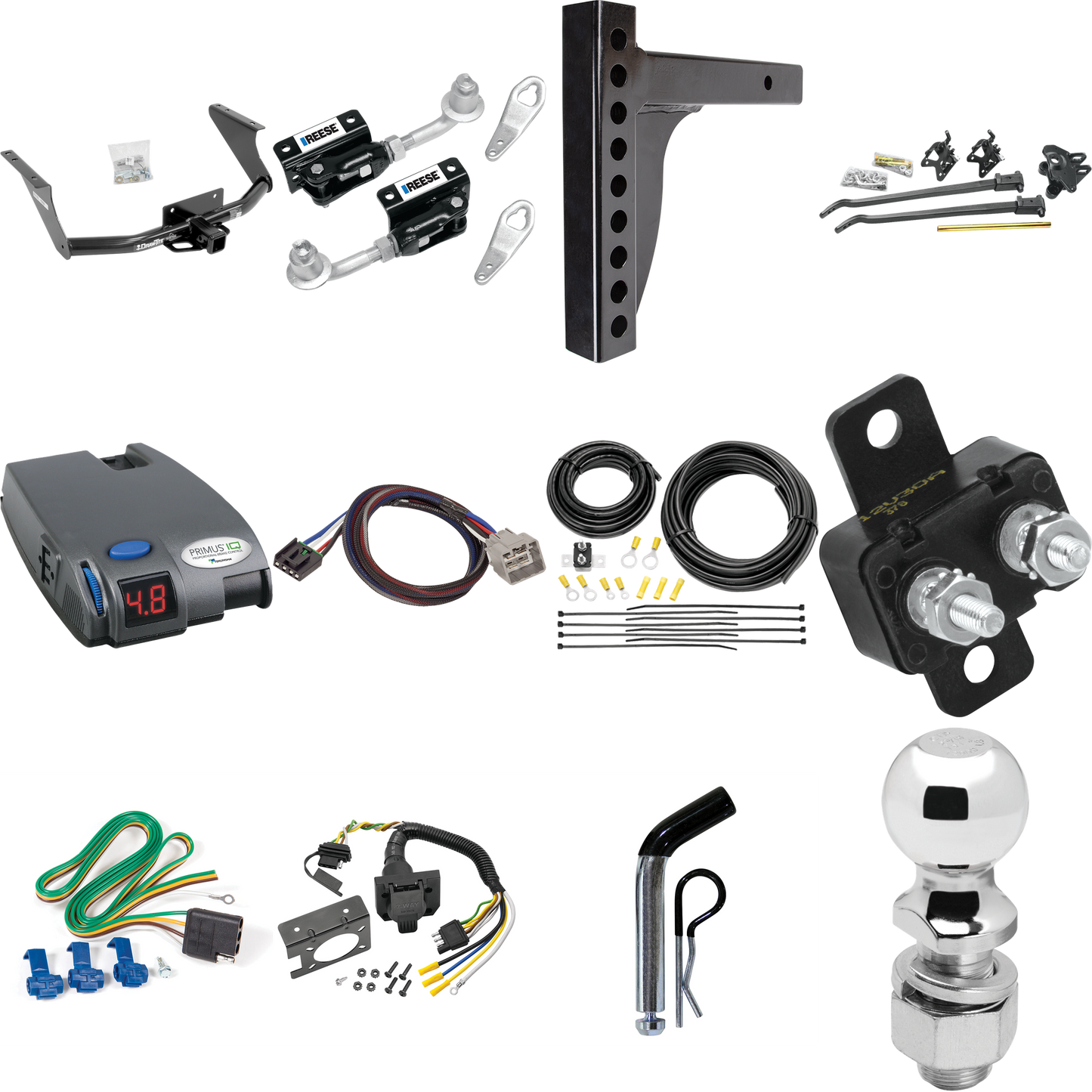 Fits 2015-2018 RAM 1500 Trailer Hitch Tow PKG w/ 12K Trunnion Bar Weight Distribution Hitch + Pin/Clip + Dual Cam Sway Control + 2-5/16" Ball + Tekonsha Primus IQ Brake Control + Plug & Play BC Adapter + 7-Way RV Wiring By Draw-Tite