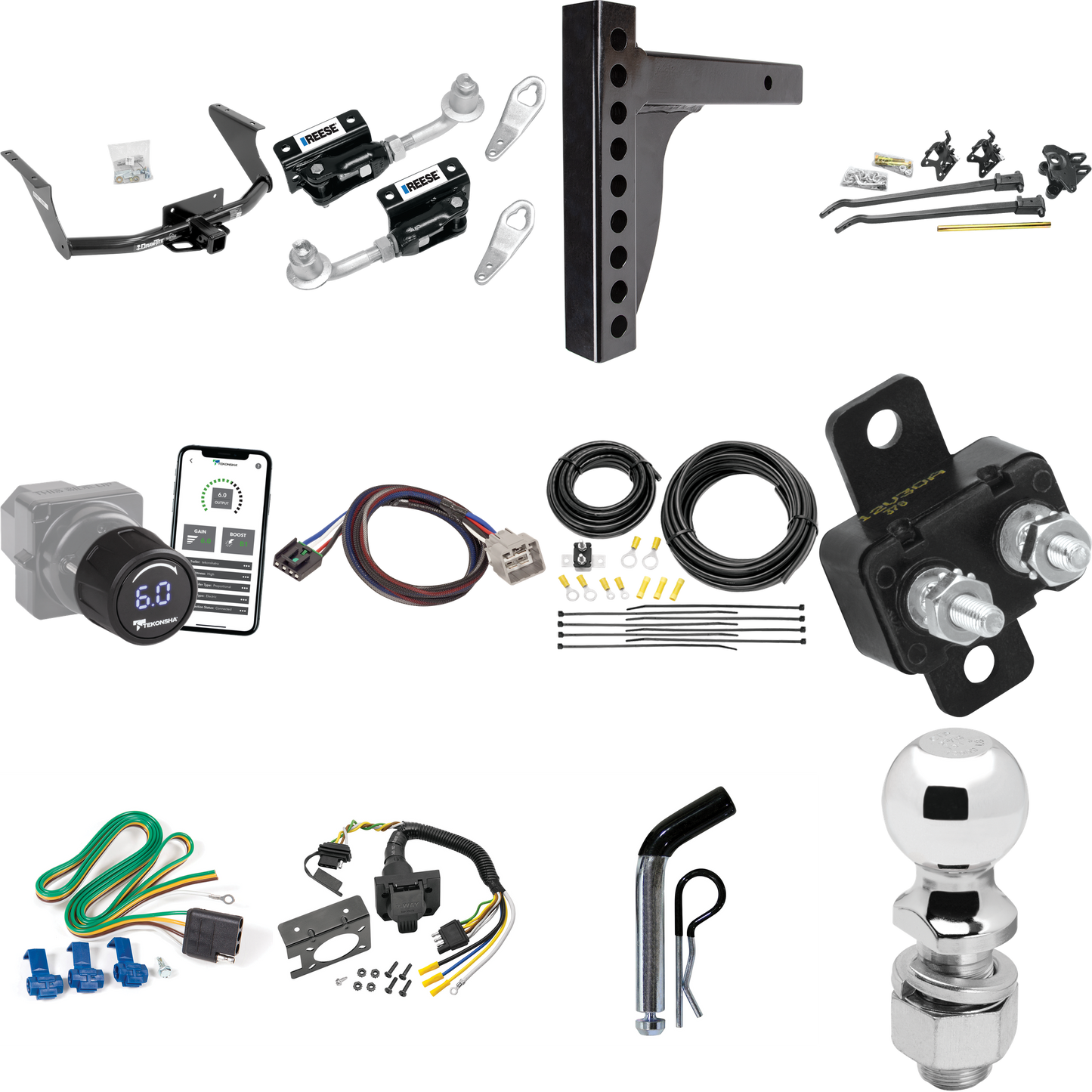 Fits 2011-2012 RAM 1500 Trailer Hitch Tow PKG w/ 12K Trunnion Bar Weight Distribution Hitch + Pin/Clip + Dual Cam Sway Control + 2-5/16" Ball + Tekonsha Prodigy iD Bluetooth Wireless Brake Control + Plug & Play BC Adapter + 7-Way RV Wiring By Draw-Ti