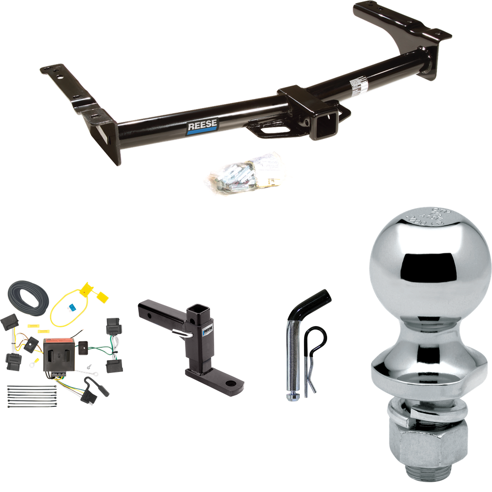 Fits 2008-2014 Ford E-350 Econoline Super Duty Trailer Hitch Tow PKG w/ 4-Flat Wiring + Adjustable Drop Rise Ball Mount + Pin/Clip + 1-7/8" Ball By Reese Towpower