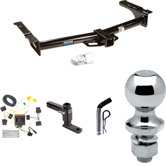 Fits 2008-2014 Ford E-350 Econoline Super Duty Trailer Hitch Tow PKG w/ 4-Flat Wiring + Adjustable Drop Rise Ball Mount + Pin/Clip + 1-7/8" Ball By Reese Towpower