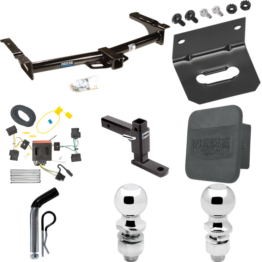 Fits 2009-2012 Ford E-150 Econoline Trailer Hitch Tow PKG w/ 4-Flat Wiring + Adjustable Drop Rise Ball Mount + Pin/Clip + 2" Ball + 2-5/16" Ball + Wiring Bracket + Hitch Cover (For (Prepped Class II Tow Package) Models) By Reese Towpower