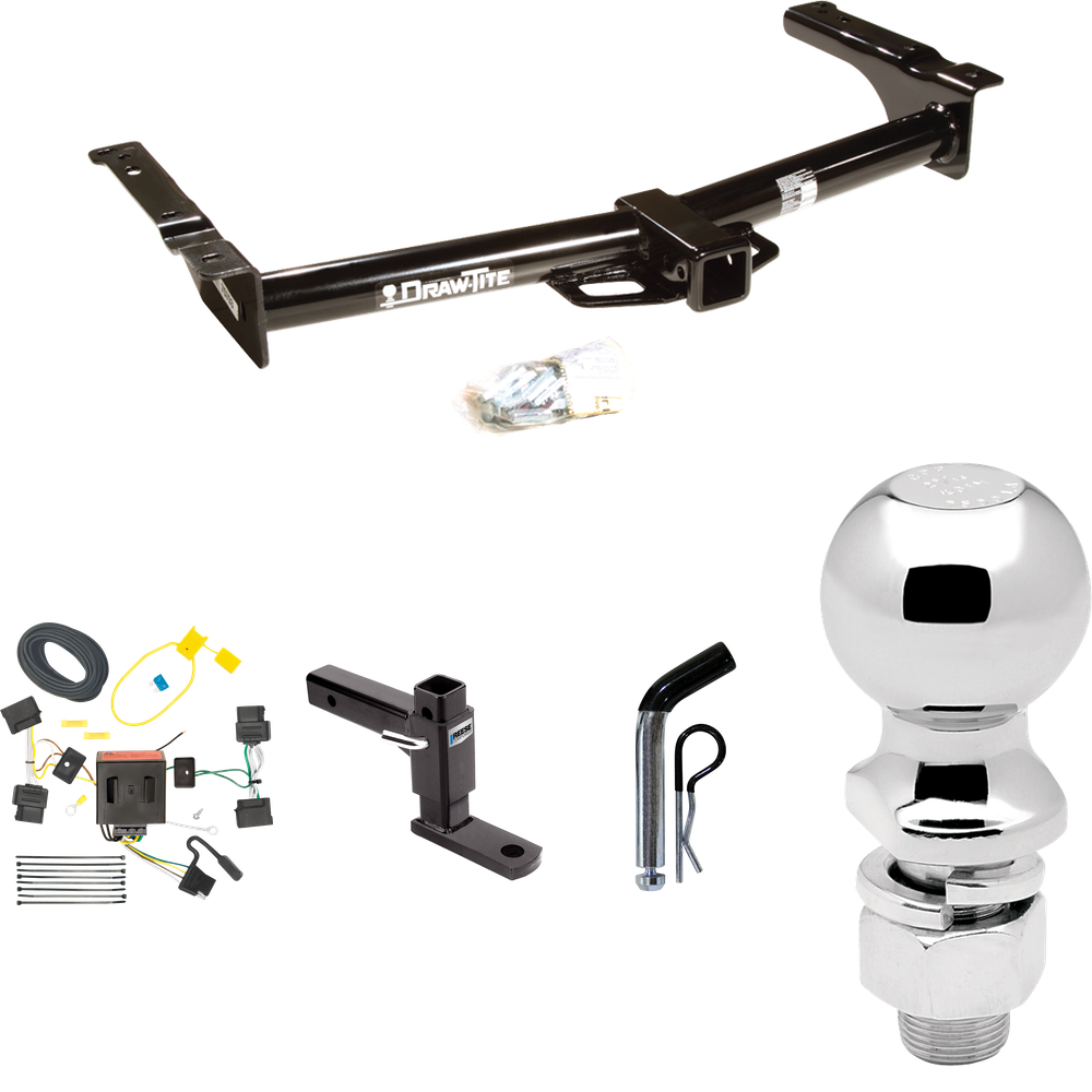 Fits 2009-2012 Ford E-150 Econoline Trailer Hitch Tow PKG w/ 4-Flat Wiring + Adjustable Drop Rise Ball Mount + Pin/Clip + 2-5/16" Ball (For (Prepped Class II Tow Package) Models) By Draw-Tite