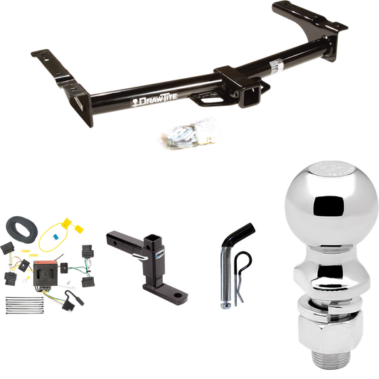 Fits 2009-2012 Ford E-150 Econoline Trailer Hitch Tow PKG w/ 4-Flat Wiring + Adjustable Drop Rise Ball Mount + Pin/Clip + 2-5/16" Ball (For (Prepped Class II Tow Package) Models) By Draw-Tite