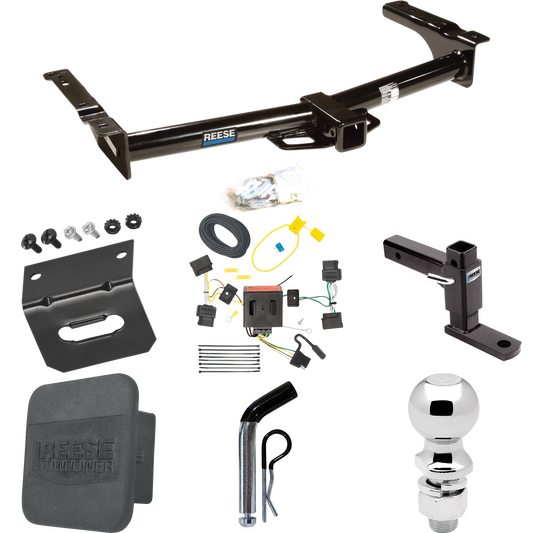 Fits 2008-2014 Ford E-250 Econoline Trailer Hitch Tow PKG w/ 4-Flat Wiring + Adjustable Drop Rise Ball Mount + Pin/Clip + 2-5/16" Ball + Wiring Bracket + Hitch Cover By Reese Towpower