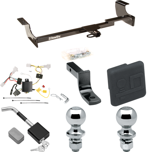 Fits 2004-2009 Toyota Prius Trailer Hitch Tow PKG w/ 4-Flat Wiring Harness + Draw-Bar + 1-7/8" + 2" Ball + Hitch Cover + Hitch Lock By Draw-Tite