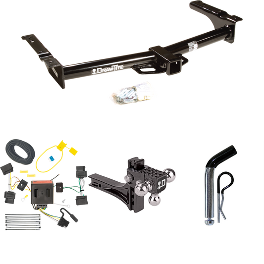 Fits 2009-2012 Ford E-150 Econoline Trailer Hitch Tow PKG w/ 4-Flat Wiring + Adjustable Drop Rise Triple Ball Ball Mount 1-7/8" & 2" & 2-5/16" Trailer Balls + Pin/Clip (For (Prepped Class II Tow Package) Models) By Draw-Tite