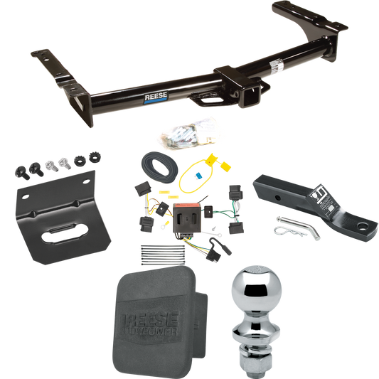 Fits 2008-2014 Ford E-250 Econoline Trailer Hitch Tow PKG w/ 4-Flat Wiring + Ball Mount w/ 2" Drop + 1-7/8" Ball + Wiring Bracket + Hitch Cover By Reese Towpower