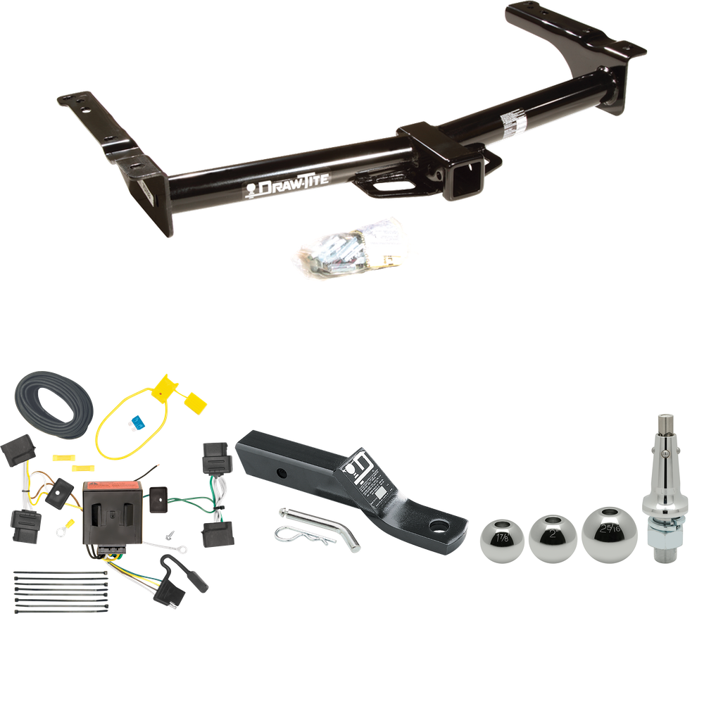 Fits 2008-2014 Ford E-350 Econoline Super Duty Trailer Hitch Tow PKG w/ 4-Flat Wiring + Ball Mount w/ 2" Drop + Interchangeable Ball 1-7/8" & 2" & 2-5/16" By Draw-Tite