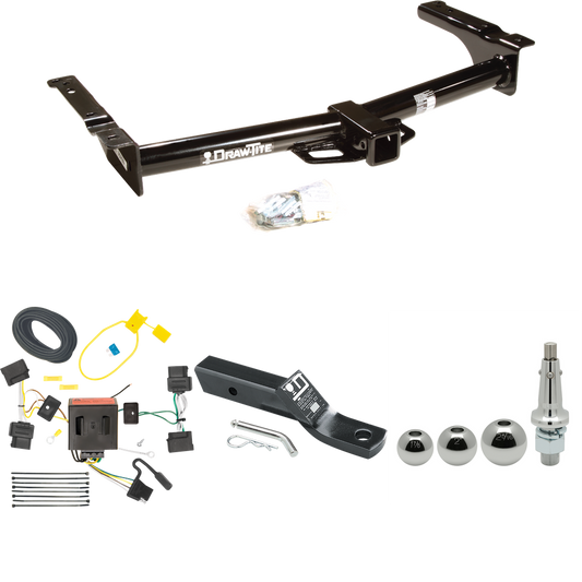 Fits 2008-2014 Ford E-350 Econoline Super Duty Trailer Hitch Tow PKG w/ 4-Flat Wiring + Ball Mount w/ 2" Drop + Interchangeable Ball 1-7/8" & 2" & 2-5/16" By Draw-Tite