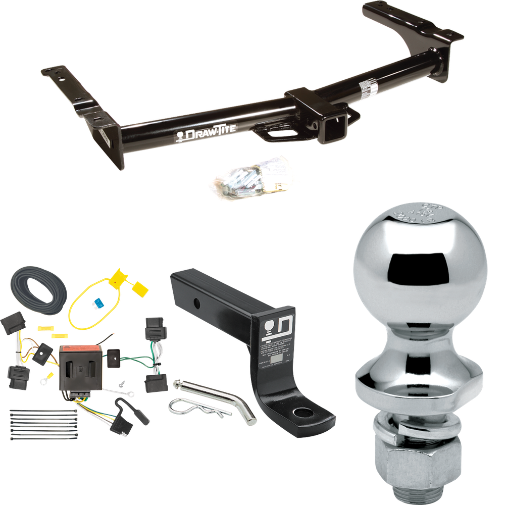 Fits 2009-2012 Ford E-350 Econoline Super Duty Trailer Hitch Tow PKG w/ 4-Flat Wiring + Ball Mount w/ 4" Drop + 1-7/8" Ball (For (Prepped Class II Tow Package) Models) By Draw-Tite