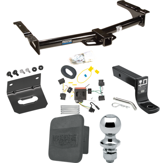 Fits 2009-2012 Ford E-350 Econoline Super Duty Trailer Hitch Tow PKG w/ 4-Flat Wiring + Ball Mount w/ 4" Drop + 1-7/8" Ball + Wiring Bracket + Hitch Cover (For (Prepped Class II Tow Package) Models) By Reese Towpower