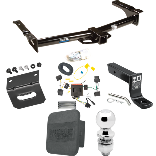 Se adapta al paquete de enganche de remolque Ford E-250 Econoline 2008-2014 con cableado plano de 4 + soporte de bola con caída de 4" + bola de 2" + soporte de cableado + cubierta de enganche de Reese Towpower