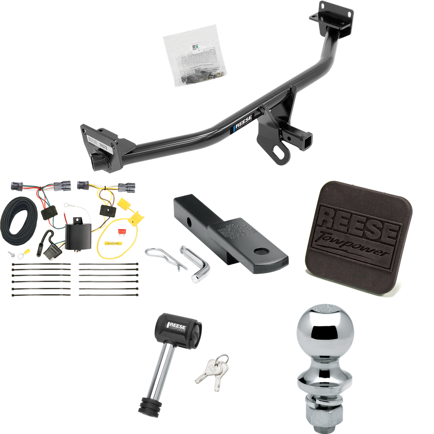 Fits 2016-2018 Hyundai Tucson Trailer Hitch Tow PKG w/ 4-Flat Wiring Harness + Draw-Bar + 1-7/8" Ball + Hitch Cover + Hitch Lock By Reese Towpower