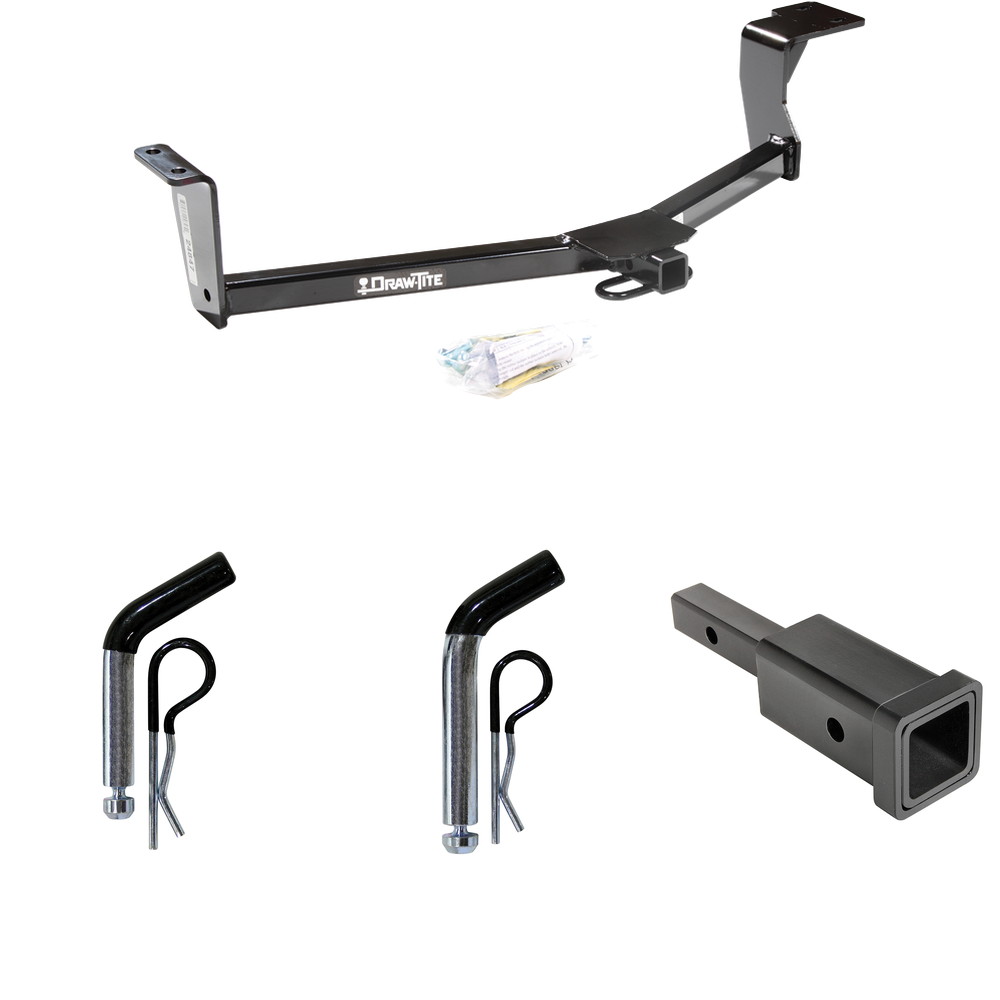 Fits 2010-2019 Toyota Prius Trailer Hitch Tow PKG w/ Hitch Adapter 1-1/4" to 2" Receiver + 1/2" Pin & Clip + 5/8" Pin & Clip (Excludes: w/Plug-In Model Models) By Draw-Tite