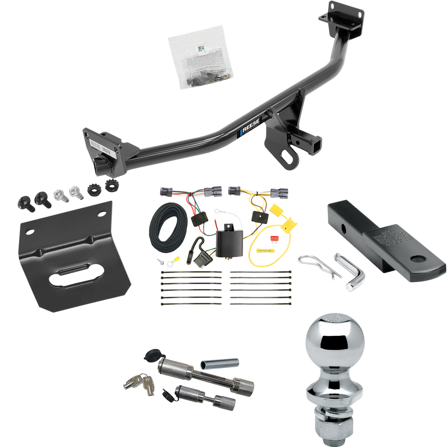 Fits 2016-2018 Hyundai Tucson Trailer Hitch Tow PKG w/ 4-Flat Wiring Harness + Draw-Bar + 1-7/8" Ball + Wiring Bracket + Dual Hitch & Coupler Locks By Reese Towpower