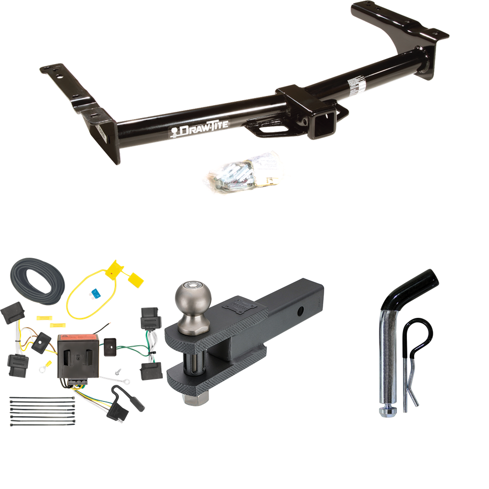 Fits 2009-2012 Ford E-250 Econoline Trailer Hitch Tow PKG w/ 4-Flat Wiring + Clevis Hitch Ball Mount w/ 2" Ball + Pin/Clip (For (Prepped Class II Tow Package) Models) By Draw-Tite