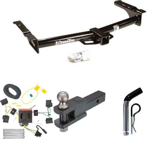 Fits 2009-2012 Ford E-250 Econoline Trailer Hitch Tow PKG w/ 4-Flat Wiring + Clevis Hitch Ball Mount w/ 2" Ball + Pin/Clip (For (Prepped Class II Tow Package) Models) By Draw-Tite