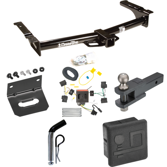 Fits 2008-2014 Ford E-350 Econoline Super Duty Trailer Hitch Tow PKG w/ 4-Flat Wiring + Clevis Hitch Ball Mount w/ 2" Ball + Pin/Clip + Wiring Bracket + Hitch Cover By Draw-Tite