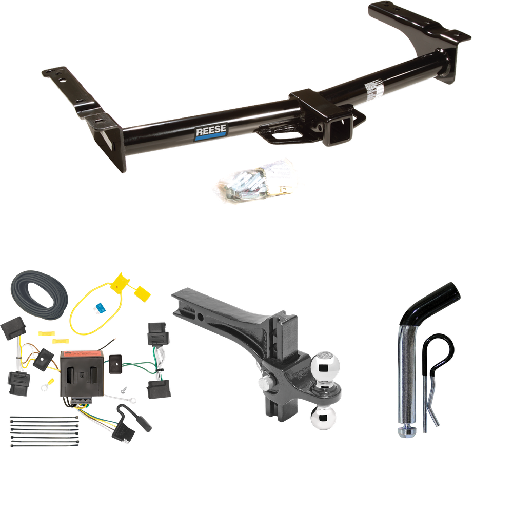 Fits 2008-2014 Ford E-250 Econoline Trailer Hitch Tow PKG w/ 4-Flat Wiring + Dual Adjustable Drop Rise Ball Ball Mount 2" & 2-5/16" Trailer Balls + Pin/Clip By Reese Towpower