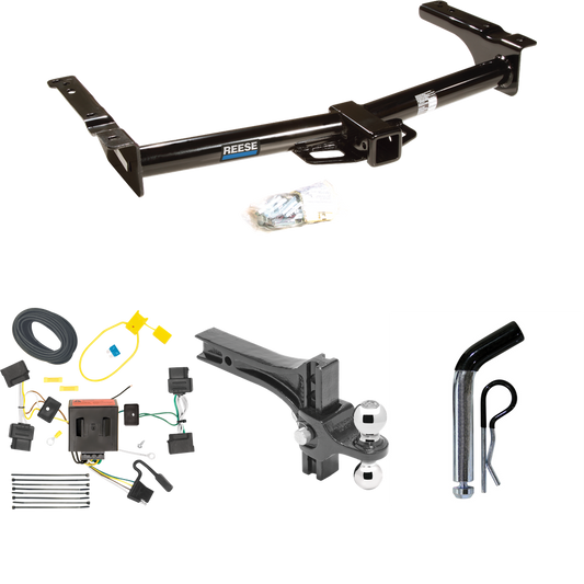 Fits 2008-2014 Ford E-250 Econoline Trailer Hitch Tow PKG w/ 4-Flat Wiring + Dual Adjustable Drop Rise Ball Ball Mount 2" & 2-5/16" Trailer Balls + Pin/Clip By Reese Towpower