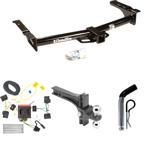 Se adapta al paquete de enganche de remolque Ford E-250 Econoline 2008-2014 con cableado de 4 planos + soporte de bola de elevación de caída ajustable doble bolas de remolque de 2" y 2-5/16" + pasador/clip de Draw-Tite