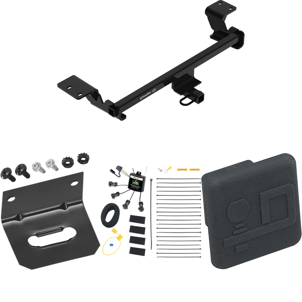 Fits 2020-2022 Toyota Prius Trailer Hitch Tow PKG w/ 4-Flat Zero Contact "No Splice" Wiring Harness + Hitch Cover (Excludes: w/Plug-In Model Models) By Draw-Tite