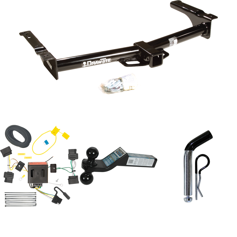 Se adapta al paquete de enganche de remolque Ford E-250 Econoline 2008-2014 con cableado plano de 4 + soporte de bola doble bolas de remolque de 2" y 2-5/16" + pasador/clip de Draw-Tite