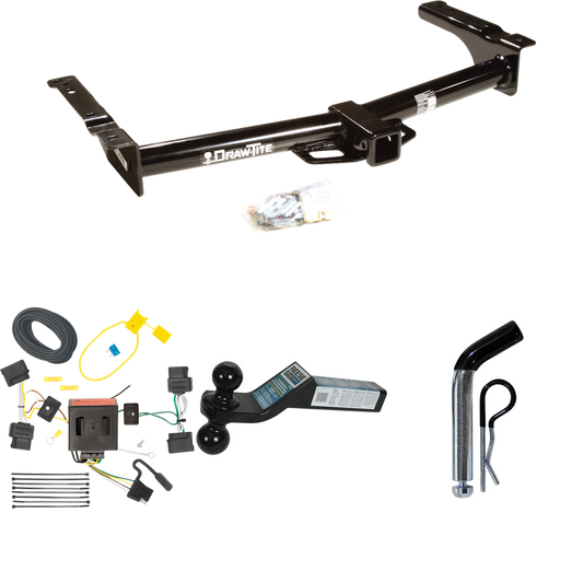 Se adapta al paquete de enganche de remolque Ford E-250 Econoline 2008-2014 con cableado plano de 4 + soporte de bola doble bolas de remolque de 2" y 2-5/16" + pasador/clip de Draw-Tite