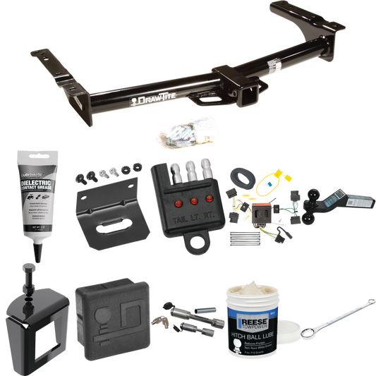 Fits 2008-2014 Ford E-250 Econoline Trailer Hitch Tow PKG w/ 4-Flat Wiring + Dual Ball Ball Mount 2" & 2-5/16" Trailer Balls + Wiring Bracket + Hitch Cover + Dual Hitch & Coupler Locks + Wiring Tester + Ball Lube + Electric Grease + Ball Wrench + Ant