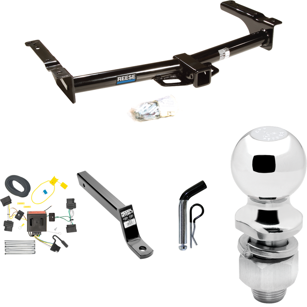 Fits 2008-2014 Ford E-350 Econoline Super Duty Trailer Hitch Tow PKG w/ 4-Flat Wiring + Extended 16" Long Ball Mount w/ 4" Drop + Pin/Clip + 2" Ball By Reese Towpower