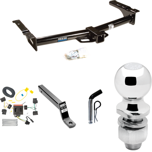 Fits 2008-2014 Ford E-350 Econoline Super Duty Trailer Hitch Tow PKG w/ 4-Flat Wiring + Extended 16" Long Ball Mount w/ 4" Drop + Pin/Clip + 2" Ball By Reese Towpower