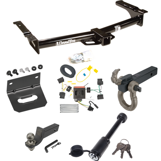 Fits 2008-2014 Ford E-250 Econoline Trailer Hitch Tow PKG w/ 4-Flat Wiring + Interlock Tactical Starter Kit w/ 2" Drop & 2" Ball + Tactical Hook & Shackle Mount + Tactical Dogbone Lock + Wiring Bracket By Draw-Tite