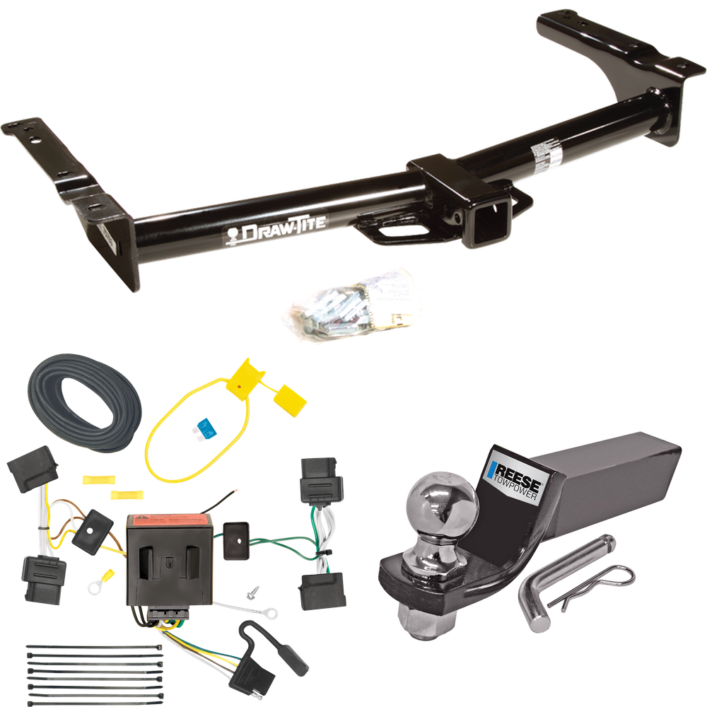 Fits 2009-2012 Ford E-150 Econoline Trailer Hitch Tow PKG w/ 4-Flat Wiring + Starter Kit Ball Mount w/ 2" Drop & 2" Ball (For (Prepped Class II Tow Package) Models) By Draw-Tite