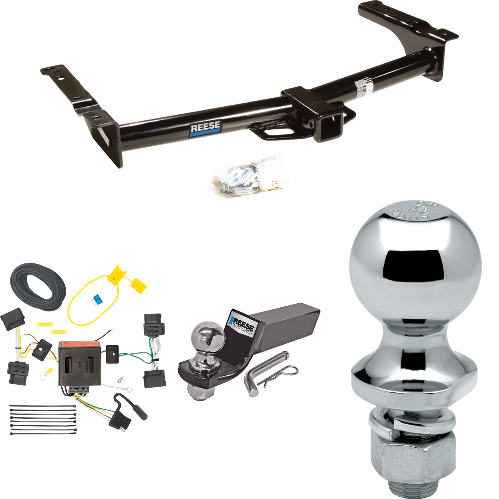 Fits 2009-2012 Ford E-350 Econoline Super Duty Trailer Hitch Tow PKG w/ 4-Flat Wiring + Starter Kit Ball Mount w/ 2" Drop & 2" Ball + 1-7/8" Ball (For (Prepped Class II Tow Package) Models) By Reese Towpower