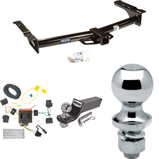Fits 2009-2012 Ford E-350 Econoline Super Duty Trailer Hitch Tow PKG w/ 4-Flat Wiring + Starter Kit Ball Mount w/ 2" Drop & 2" Ball + 1-7/8" Ball (For (Prepped Class II Tow Package) Models) By Reese Towpower