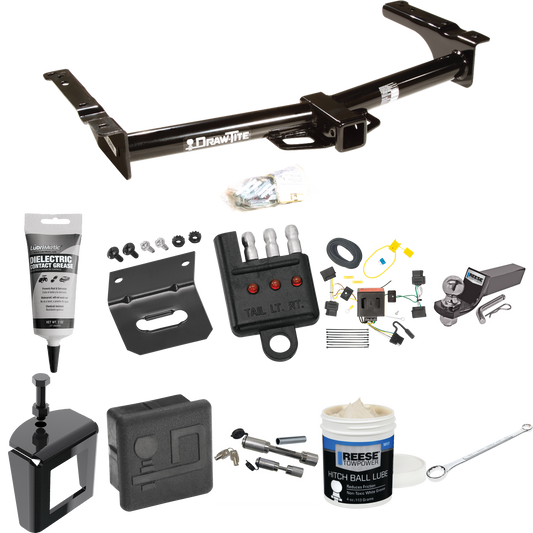 Fits 2008-2014 Ford E-250 Econoline Trailer Hitch Tow PKG w/ 4-Flat Wiring + Starter Kit Ball Mount w/ 2" Drop & 2" Ball + Wiring Bracket + Hitch Cover + Dual Hitch & Coupler Locks + Wiring Tester + Ball Lube + Electric Grease + Ball Wrench + Anti Ra