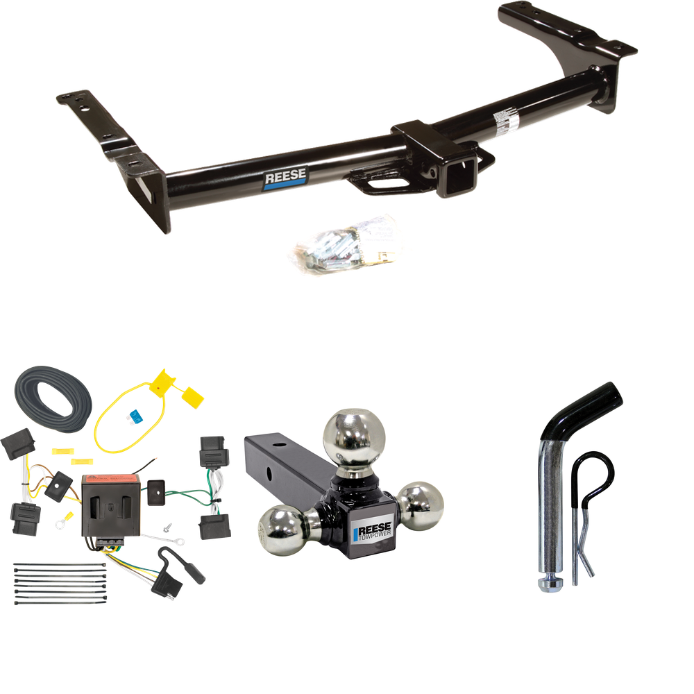 Fits 2009-2012 Ford E-350 Econoline Super Duty Trailer Hitch Tow PKG w/ 4-Flat Wiring + Triple Ball Ball Mount 1-7/8" & 2" & 2-5/16" Trailer Balls + Pin/Clip (For (Prepped Class II Tow Package) Models) By Reese Towpower