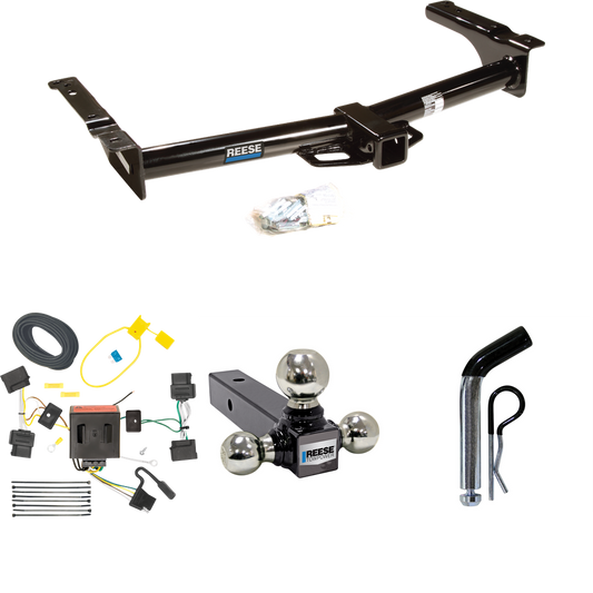 Fits 2009-2012 Ford E-350 Econoline Super Duty Trailer Hitch Tow PKG w/ 4-Flat Wiring + Triple Ball Ball Mount 1-7/8" & 2" & 2-5/16" Trailer Balls + Pin/Clip (For (Prepped Class II Tow Package) Models) By Reese Towpower